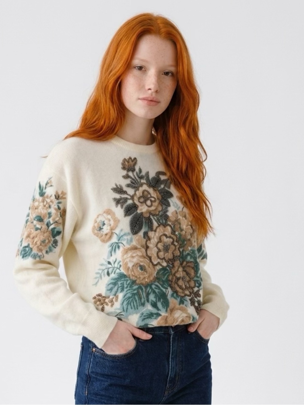 SHANNON FASHIONS VTG Floral Beaded Lambswool Angora sweater SIZE SMALL NEW